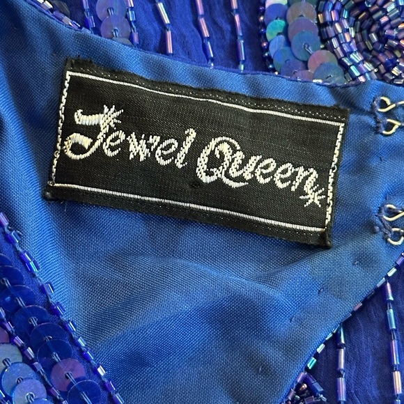 Jewel Queen | Vintage 80’s Blue Silk Beaded & Sequined Cocktail Dress, Size M - Picture 8 of 11